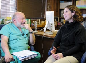 Dr. Silber with Amy Tucker, who at 18 chose to freeze an ovary before treatment for Hodgkin's lymphoma rendered for infertile. Now 32, recovered and married, she is expecting a child, made possible by a tissue graft from her frozen ovary.