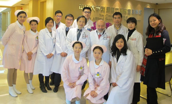 Dr. Silber, center, with Chinese medical colleagues at Sun Yat-sen Medical School.