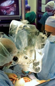 Dr. Sherman Silber and Dr. Jorge Pineda perform ovary transplant surgery at St. Luke’s Hospital.