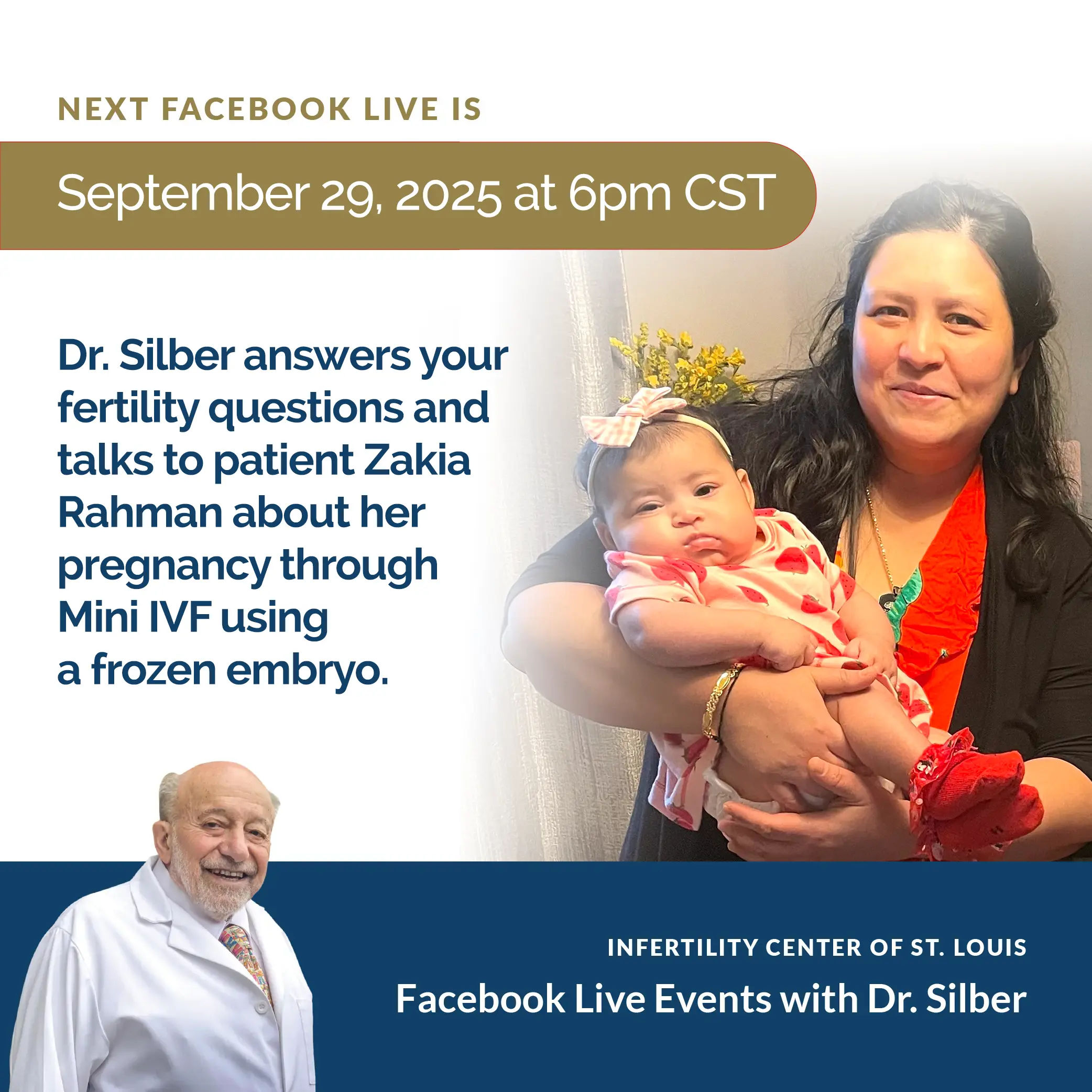 Dr. Silber answers your fertility questions and talks to patient Zakia Rahman about her pregnancy through Mini IVF using frozen embryo