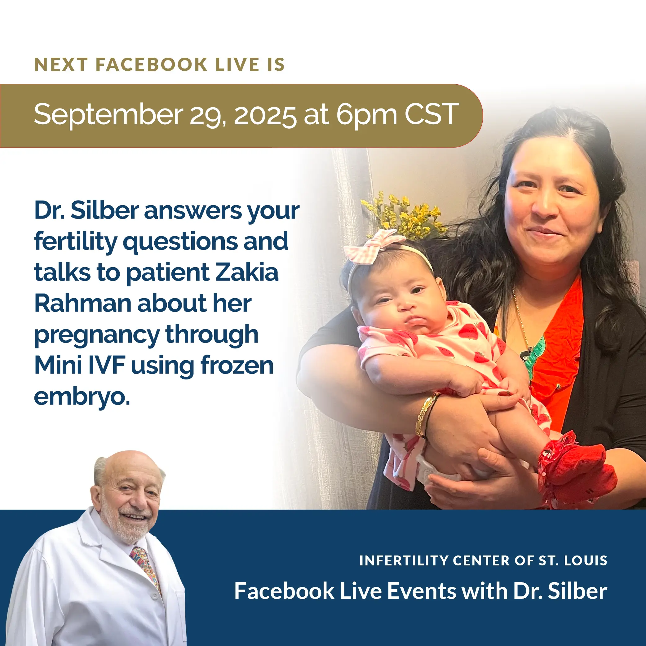 Dr. Silber answers your fertility questions and talks to patient Zakia Rahman about her pregnancy through Mini IVF using frozen embryo